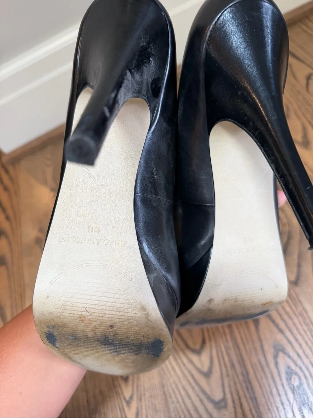 Vintage Enzo Angiolini Black Patent Platform Stiletto Heels Size 10